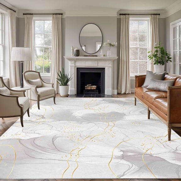 Area Rug 5'x7', Grey Ombre Marble Non-slip Runner Rug Carpet for Bedside, Yellow Modern Geometric Abstract Art Washable Outdoor Indoor Area Rugs Mat for Entryway/Living Room/Bedroom/Kitchen/Office