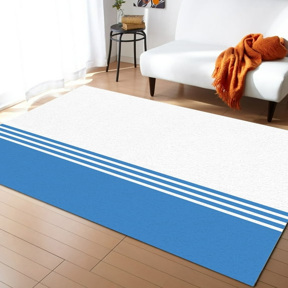 Area Rug 5'x7' Modern Art Blue Stripes White Farmhouse Washable Area Rugs Non Shedding Floor Carpet Rubber Backing Non-Slip Indoor Mats for Living Room Bedroom Kitchen