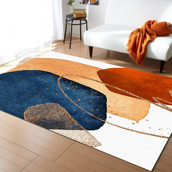 Area Rug 5'x7' Navy Blue Red Orange Geometric Abstract Art Washable Area Rugs Non Shedding Floor Carpet Rubber Backing Non-Slip Indoor Mats for Living Room Bedroom Kitchen