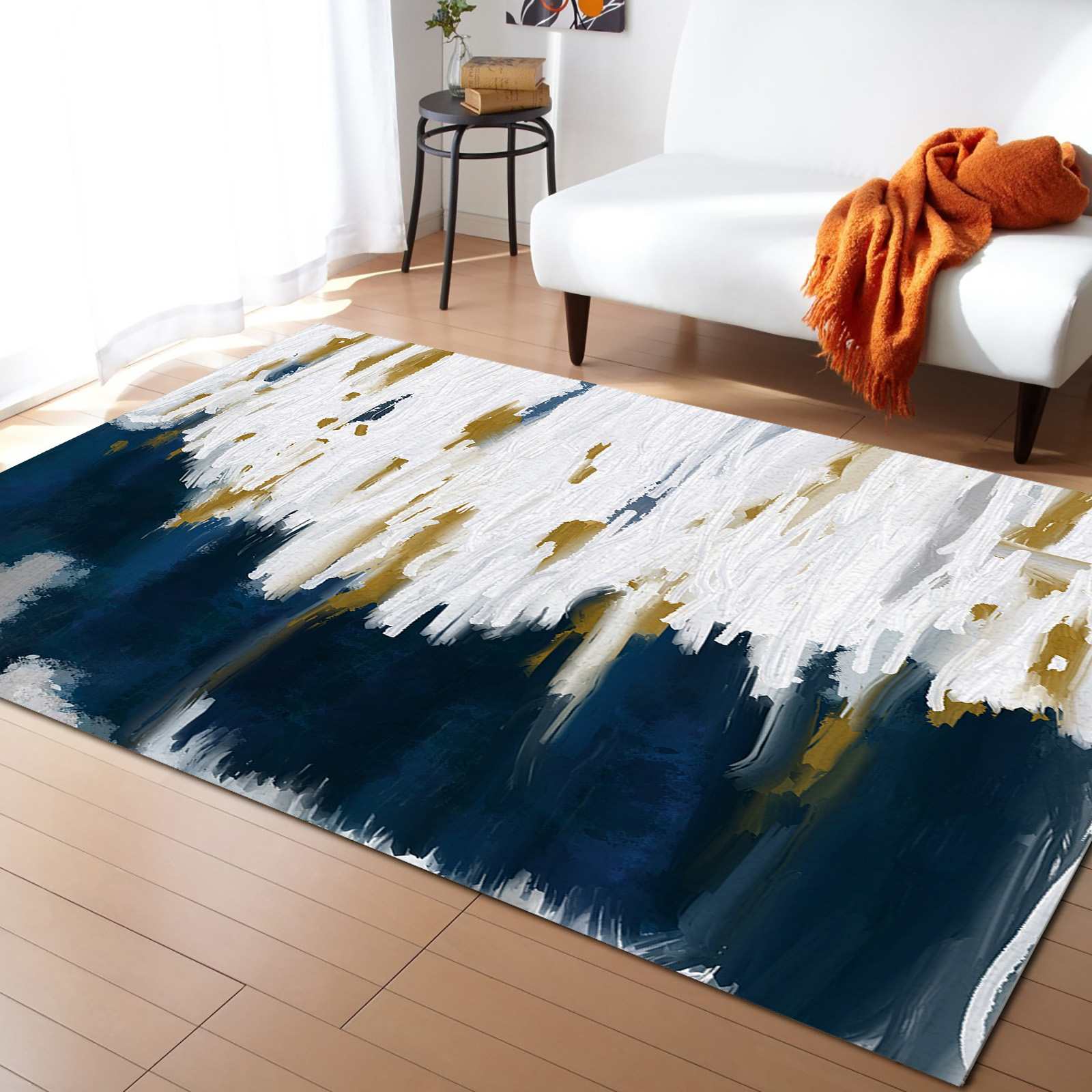 Oil Rug Area Rug 5'x7' Oil Painting Blue Abstract Geometric Texture Washable ...