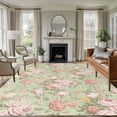 thumbnail image 1 of Area Rug 5'x7', Pink Flowers Non-slip Runner Rug Carpet for Bedside, Green Country Botanical Floral Leaves Washable Outdoor Indoor Area Rugs Mat for Entryway/Living Room/Bedroom/Kitchen/Office, 1 of 9