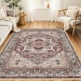 thumbnail image 1 of Newburos Area Rug 5'x7', Non-Slip Machine Washable Rugs for Living Room Bedroom, Low Pile Soft Vintage Print Pattern Indoor Carpet, Burgundy, 1 of 12