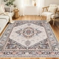thumbnail image 1 of Newburos Area Rug 5'x7', Non-Slip Machine Washable Rugs for Living Room Bedroom, Low Pile Soft Vintage Print Pattern Indoor Carpet, Khaki, 1 of 12