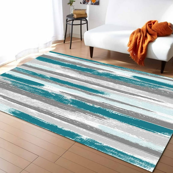 Area Rug 5'x8' Abstract Geometric Green Gray Oil Painting Washable Area Rugs Non Shedding Floor Carpet Rubber Backing Non-Slip Indoor Mats for Living Room Bedroom Kitchen