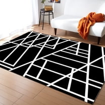 Area Rug 5'x8' Abstract Geometric White Line Black Texture Washable Area Rugs Non Shedding Floor Carpet Rubber Backing Non-Slip Indoor Mats for Living Room Bedroom Kitchen