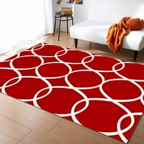 Area Rug 5'x8' Abstract Geometric White Line Red Texture Washable Area Rugs Non Shedding Floor Carpet Rubber Backing Non-Slip Indoor Mats for Living Room Bedroom Kitchen