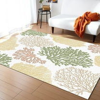 Area Rug 5'x8' Geometric Abstract Ocean Green and Orange Coral Washable Area Rugs Non Shedding Floor Carpet Rubber Backing Non-Slip Indoor Mats for Living Room Bedroom Kitchen