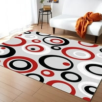 Area Rug 5'x8' Modern Abstract Geometric Red Black Circle Washable Area Rugs Non Shedding Floor Carpet Rubber Backing Non-Slip Indoor Mats for Living Room Bedroom Kitchen