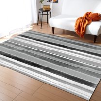 Area Rug 5'x8' Northern Europe Grey Vintage Stripes Washable Area Rugs Non Shedding Floor Carpet Rubber Backing Non-Slip Indoor Mats for Living Room Bedroom Kitchen