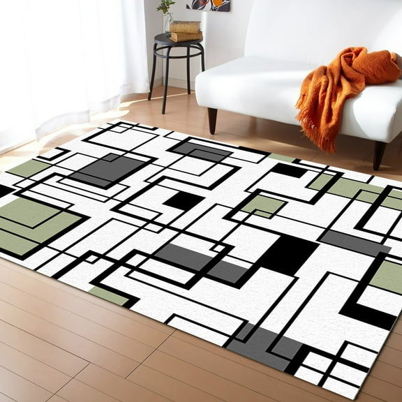 Area Rug 5'x8' Sage Green Abstract Geometric Art Modern Washable Area Rugs Non Shedding Floor Carpet Rubber Backing Non-Slip Indoor Mats for Living Room Bedroom Kitchen