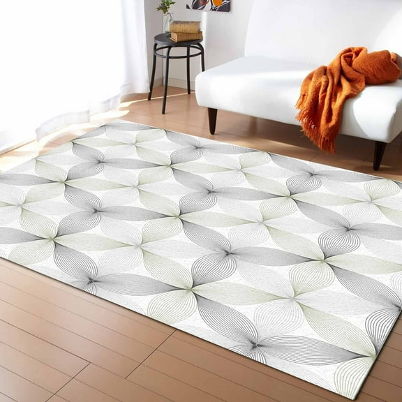Area Rug 5'x8' Sage Green and Grey Abstract Geometric Flowers Washable Area Rugs Non Shedding Floor Carpet Rubber Backing Non-Slip Indoor Mats for Living Room Bedroom Kitchen