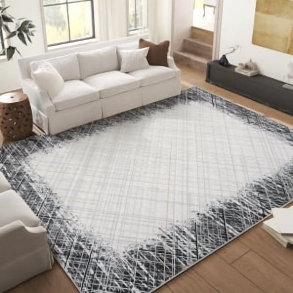 Area Rug 5x7/6×9/8×10/9×12 Machine Washable Rug Modern Bordered Carpet Rug Stain Resistant Non-Slip Accent Rug Minimalist Border Table Rug Farmhouse Floor Cover for Dining Office Bedroom