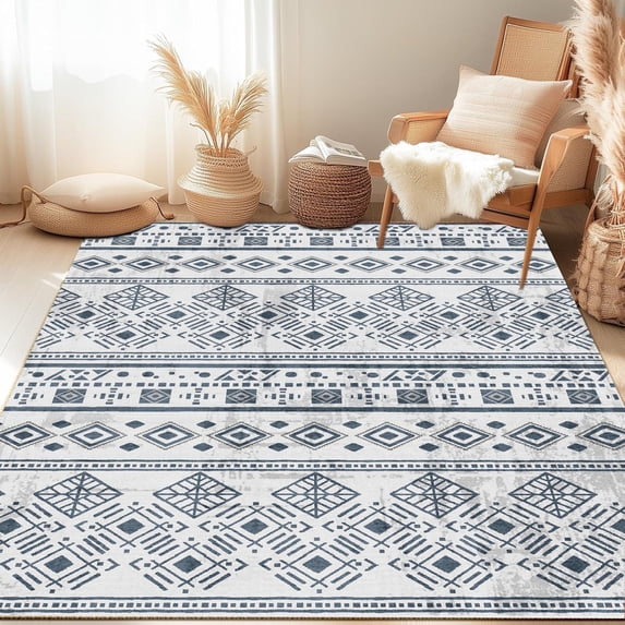 Area Rug 5x7 Black, Washable Boho Large Living Room Rugs Non-Slip, Ultra Soft Geometric Traditional Farmhouse Carpet for Dining Room Bedroom Dorm Office Home Décor