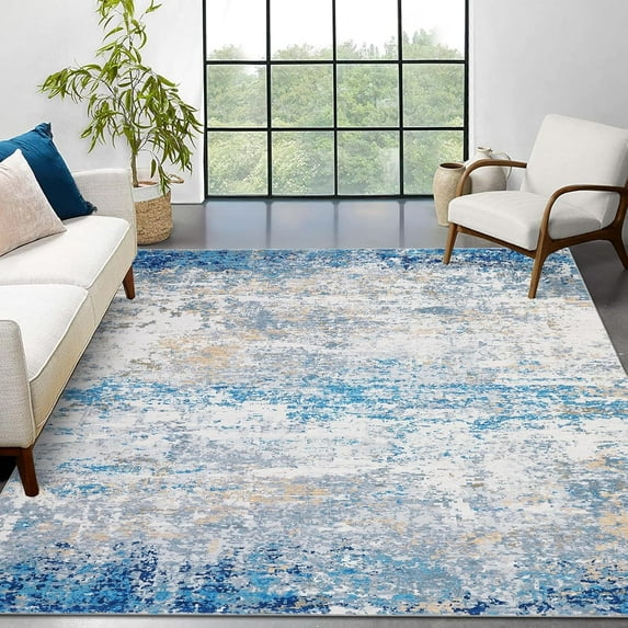Area Rug 5x7 Low Pile Modern Abstract Rugs Non Slip Non Shedding Rug Foldable Stain Resistant Rug Home Gray Blue/ 5'× 7'