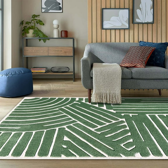 Area Rug 5x7, Tufted Carpet, Green Color, Wool Rug, Living, Bed, room, Handmade Rugs