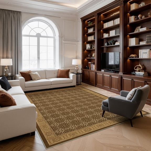 Toyoso 5'x7' Traditional Lattice Area Rug, Dark Coffee Brown Floral Diamond Silicone Carpet, Machine Washable 0.25" Low Pile Indoor Floor Rug, Non-Slip Heritage Decor Rug for Master Bedroom