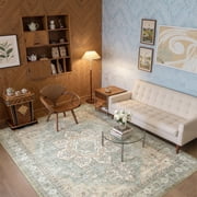 Toyoso 5x7 Vintage Persian Rug - Seafoam Green & Cream Area Rug, 0.25" Low Profile Machine Washable Non-Slip Floor Carpet for Bedroom & Apartment, Ultra Soft St
