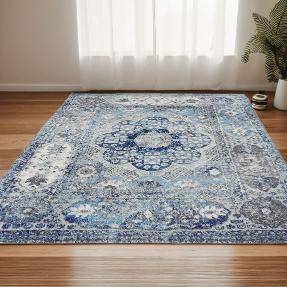 Area Rug 5x7 ft Living Room Area Rug Bohemian Washable Area Rugs with Non Slip Rubber Backing Vintage Area Rug Thin Carpet for Kitchen Laundry Room Bedroom