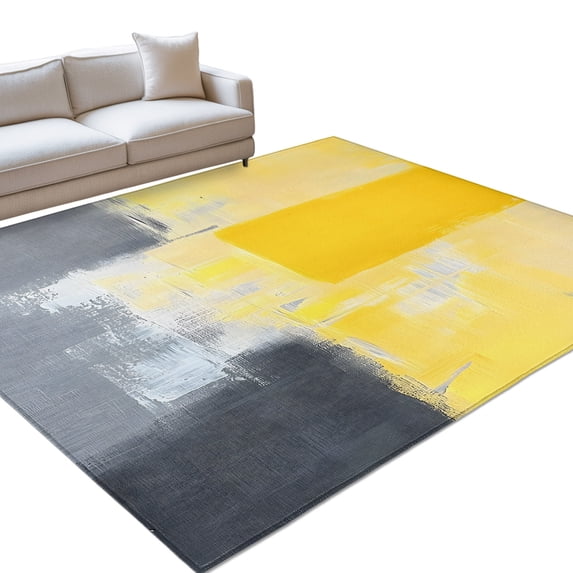 Area Rug 5x7ft Abstract Black Yellow Gray Washable Area Rugs for Living ...