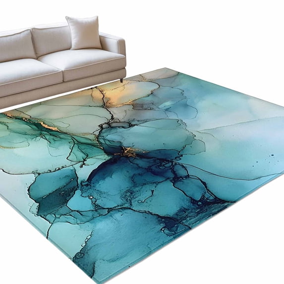 Area Rug 5x7ft Abstract Blue Yellow Marble Washable Area Rugs for ...