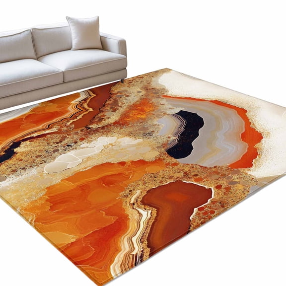 Area Rug 5x7ft Abstract Orange White Brown Marble Washable Area Rugs for Living Room Modern Art Non Slip Floor Carpet Mat for Kitchen Entryway Bathroom Office Home Decor