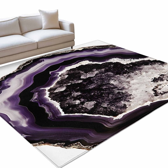 Area Rug 5x7ft Abstract Purple Black White Washable Area Rugs for Living Room Modern Art Non Slip Floor Carpet Mat for Kitchen Entryway Bathroom Office Home Decor