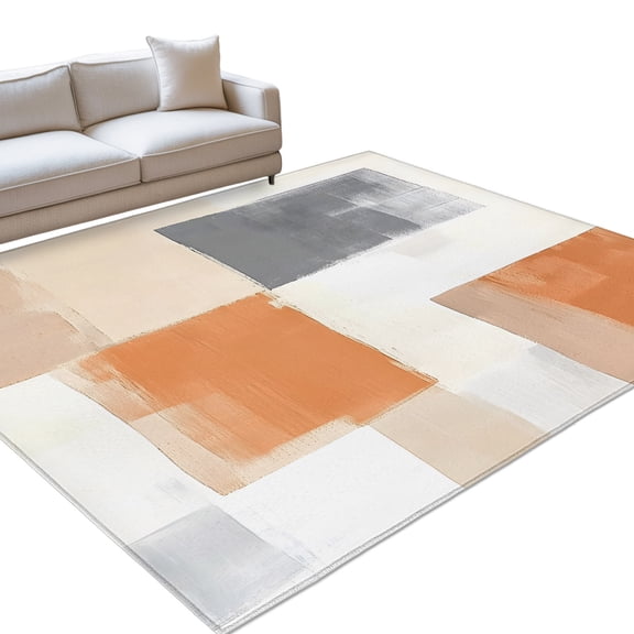 Area Rug 5x7ft Abstract off White Gray Orange Washable Area Rugs for Living Room Painting Art Non Slip Floor Carpet Mat for Kitchen Entryway Bathroom Office Home Decor