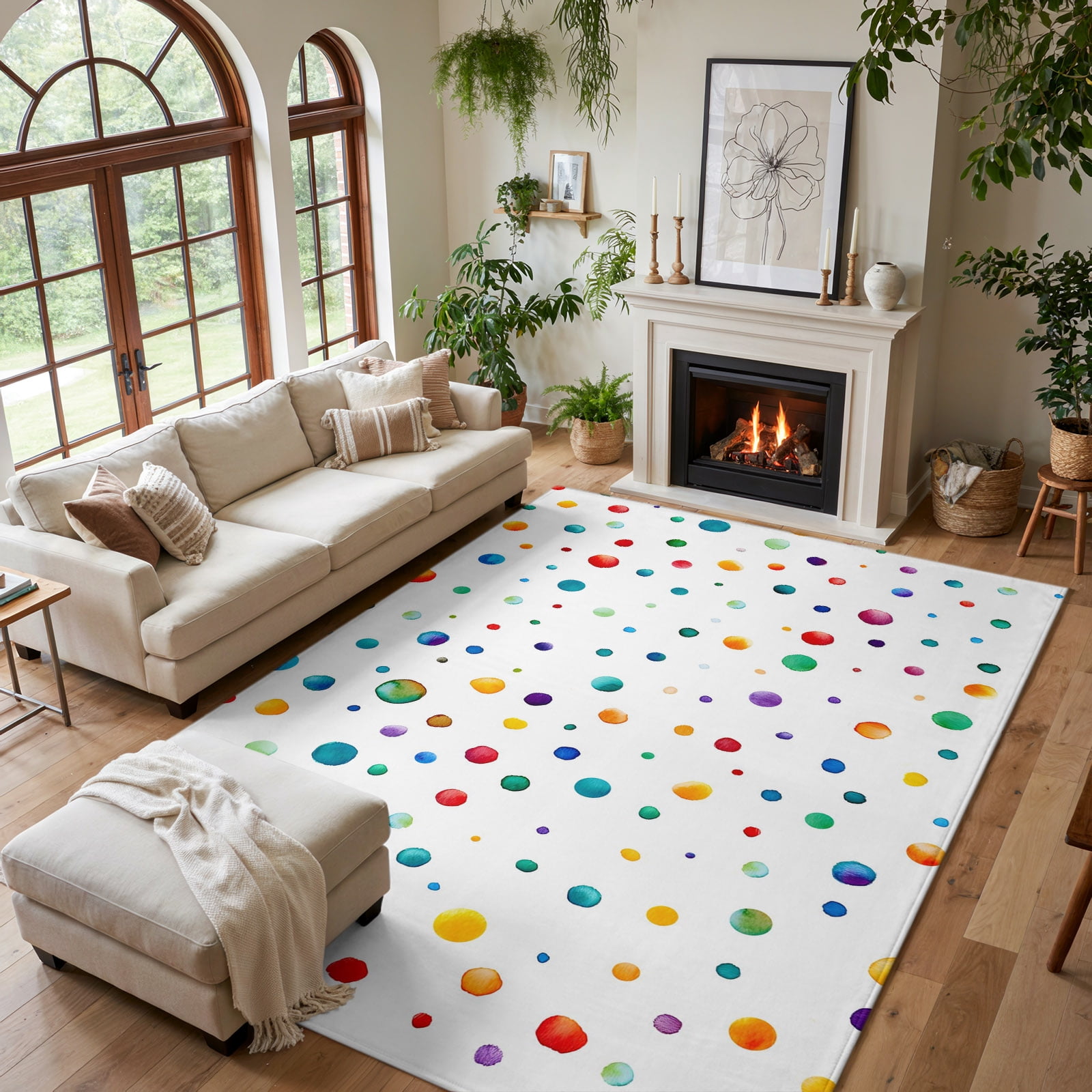 Area Rug 5x7ft, Colorful Polka Dot Non Slip Area Rugs for Bedroom ...