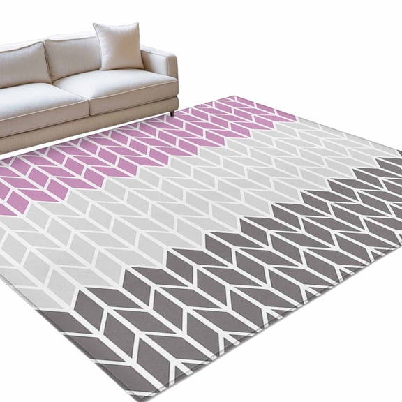 Area Rug 5x7ft Herringbone Pattern Washable Area Rugs for Living Room Vintage Pink Ombre Grey Non Slip Floor Carpet Mat for Kitchen Entryway Bathroom Office Home Decor