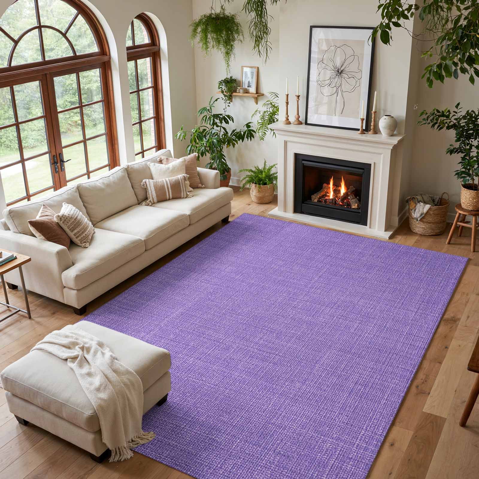 Throws Texture Area Rug 5x7ft, Lavender Burlap Texture Non Slip Area Rugs for Bedroom ...