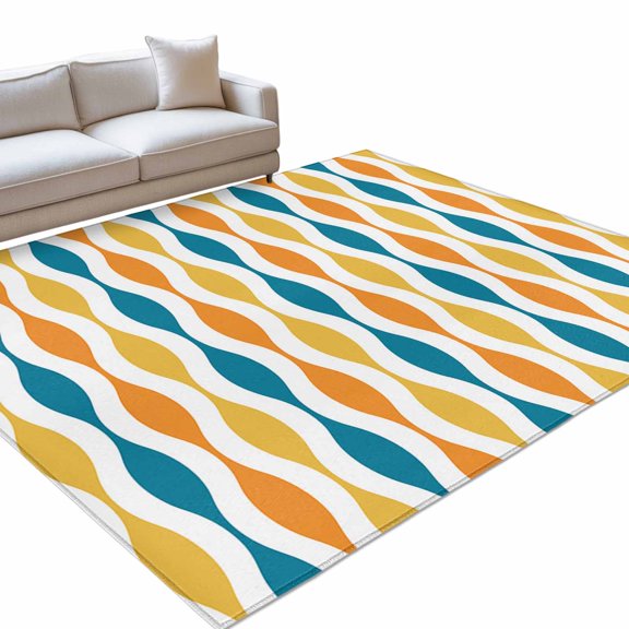 Area Rug 5x7ft Mid Century Abstract Art Washable Area Rugs for Living Room Geometric Turquoise Yellow Non Slip Floor Carpet Mat for Kitchen Entryway Bathroom Office Home Decor