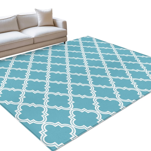 Area Rug 5x7ft Moroccan Pattern Washable Area Rugs for Living Room Blue Geometric Trellis Non Slip Floor Carpet Mat for Kitchen Entryway Bathroom Office Home Decor