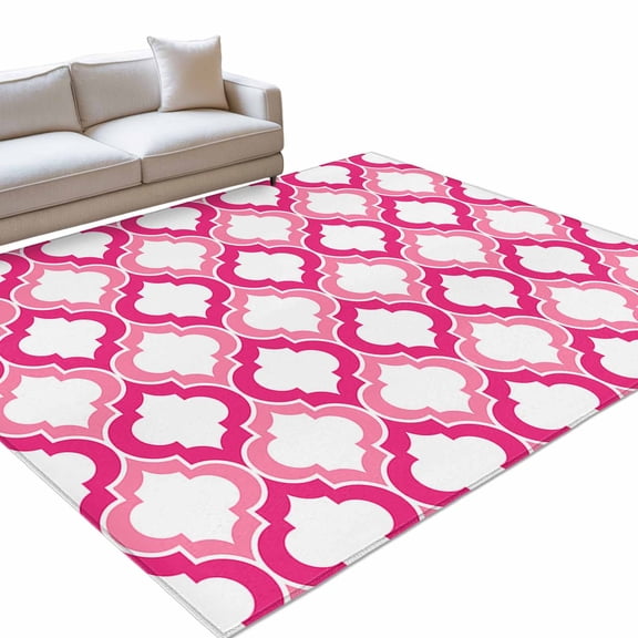 Area Rug 5x7ft Moroccan Pattern Washable Area Rugs for Living Room Geometric Trellis Rose Pink Non Slip Floor Carpet Mat for Kitchen Entryway Bathroom Office Home Decor
