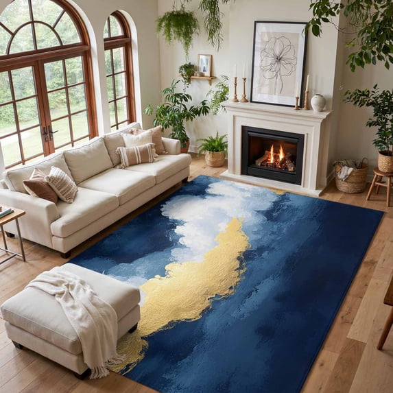 Navy Office Rug Area Rug 5x7ft, Navy Blue Non Slip Area Rugs for Bedroom, Abstract ...
