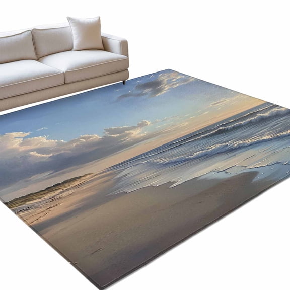 Area Rug 5x7ft Ocean Waves Washable Area Rugs for Living Room Blue SKy Cloud Beach Non Slip Floor Carpet Mat for Kitchen Entryway Bathroom Office Home Decor