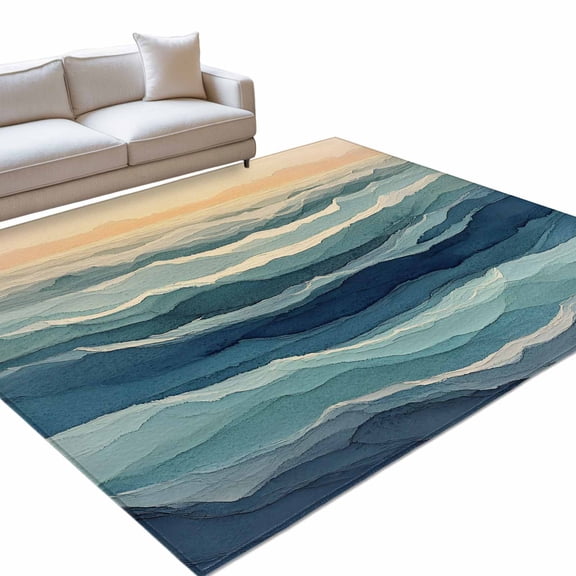 Area Rug 5x7ft Ombre Green Ocean Wave Washable Area Rugs for Living Room Abstract Art Non Slip Floor Carpet Mat for Kitchen Entryway Bathroom Office Home Decor