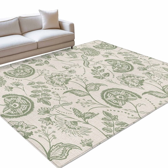 Area Rug 5x7ft Pastoral Flowers Green Washable Area Rugs for Living ...