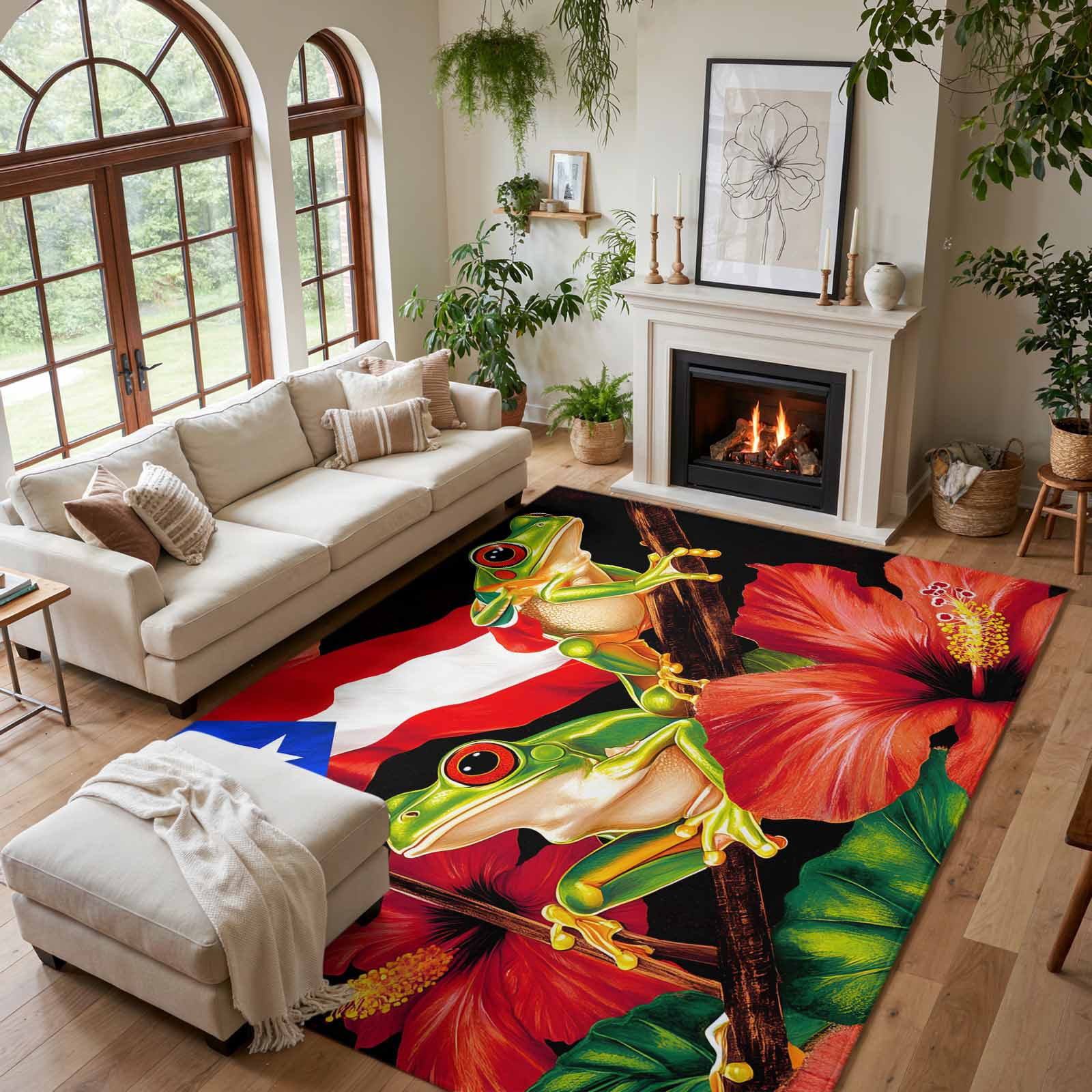Puerto Rican Rug Designs Area Rug 5x7ft, Puerto Rico Flag Non Slip Area Rugs for Bedroom, Frog ...