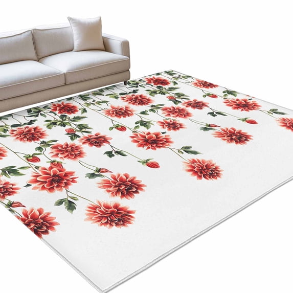 Area Rug 5x7ft Red Flowers Leaf Washable Area Rugs for Living Room Red ...