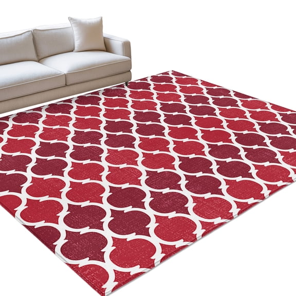 Area Rug 5x7ft Retro Moroccan Design Washable Area Rugs for Living Room Red Geometric Pattern Non Slip Floor Carpet Mat for Kitchen Entryway Bathroom Office Home Decor