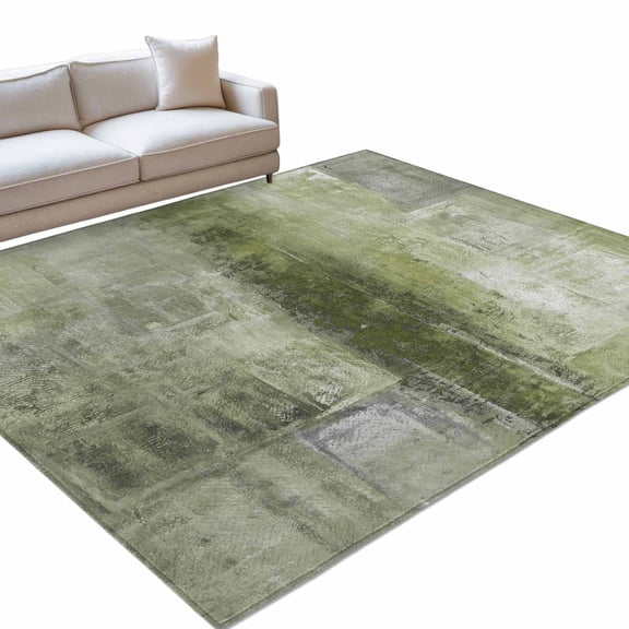 Area Rug 5x7ft Sage Green Paint Washable Area Rugs for Living Room Abstract Art Graffiti Non Slip Floor Carpet Mat for Kitchen Entryway Bathroom Office Home Decor