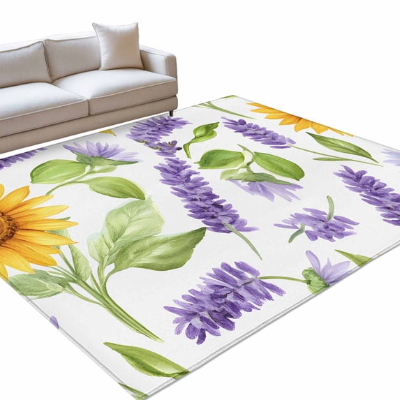 Area Rug 5x7ft Sunflower Washable Area Rugs for Living Room Lavender ...