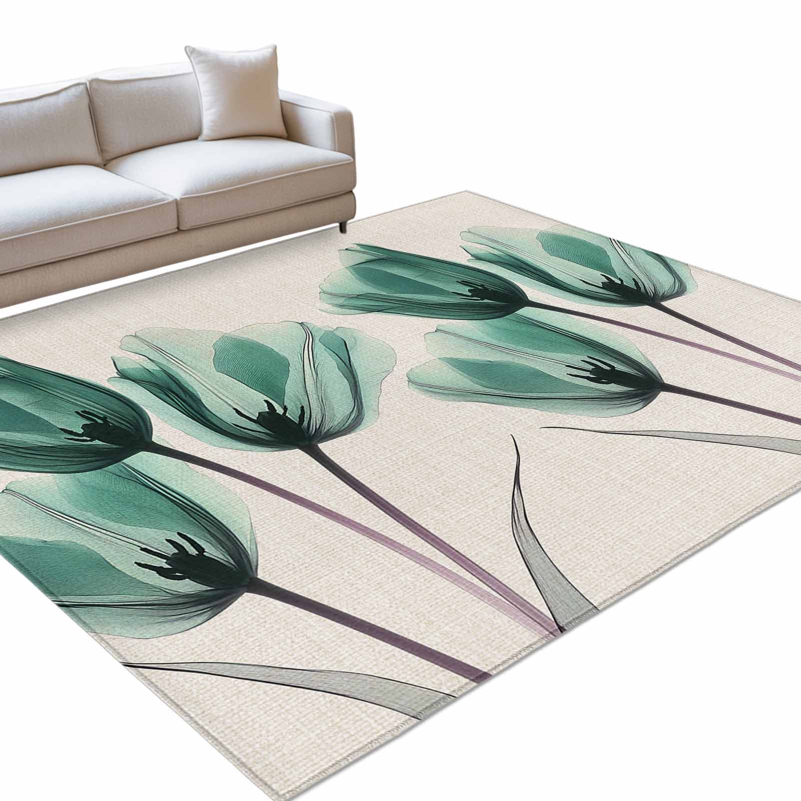 Area Rug 5x7ft Turquoise Tulip Washable Area Rugs for Living Room Retro ...