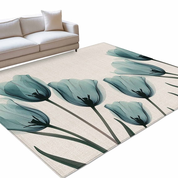 Area Rug 5x7ft Turquoise Tulip Washable Area Rugs for Living Room Retro ...