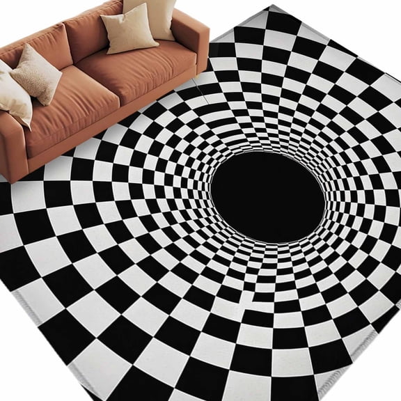 Area Rug 5x8ft, 3D Vortex Tunnel Washable Rugs for Living Room Bedroom, Black White Optical Illusion Background Soft Non-slip Area Rugs Rectangle Floor Carpet for Dining Room