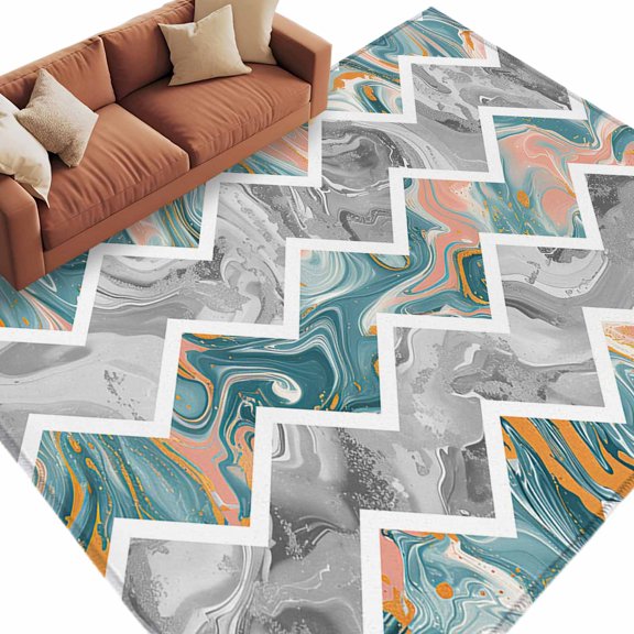 Area Rug 5x8ft, Abstract Geometric Zigzag Chevron Washable Rugs for Living Room Bedroom, Modern Marble Texture Soft Non-slip Area Rugs Rectangle Floor Carpet for Dining Room