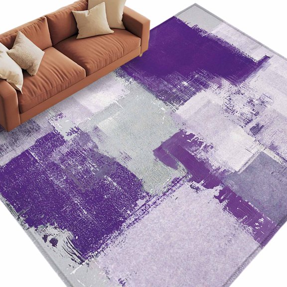 Area Rug 5x8ft, Abstract Purple Color Block Washable Rugs for Living Room Bedroom, Watercolor Geometric Graffiti Style Soft Non-slip Area Rugs Rectangle Floor Carpet for Dining Room