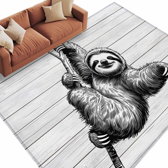 Area Rug 5x8ft, Abstract Vintage Grey Lazy Animals Washable Rugs for Living Room Bedroom, Retro Wood Board Soft Non-slip Area Rugs Rectangle Floor Carpet for Dining Room