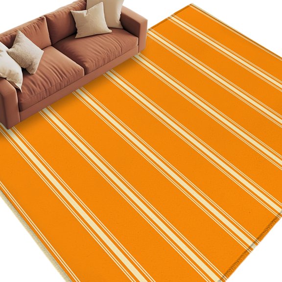 Area Rug 5x8ft, Autumn Orange Stripes Watercolor Washable Rugs for Living Room Bedroom, Minimalistic Style Soft Non-slip Area Rugs Rectangle Floor Carpet for Dining Room