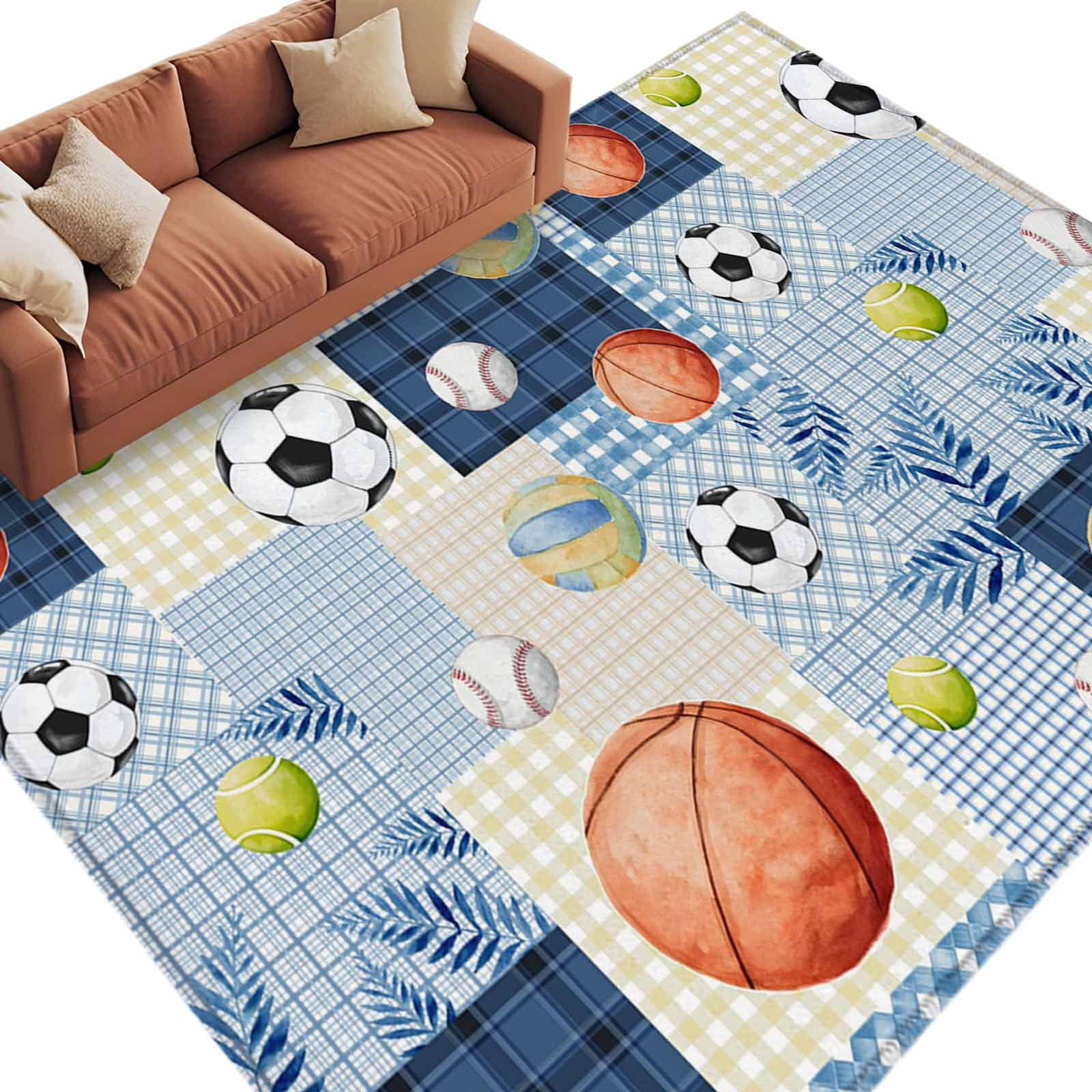 Area Rug 5x8ft, Basketball Football Baseball Washable Rugs for Living ...
